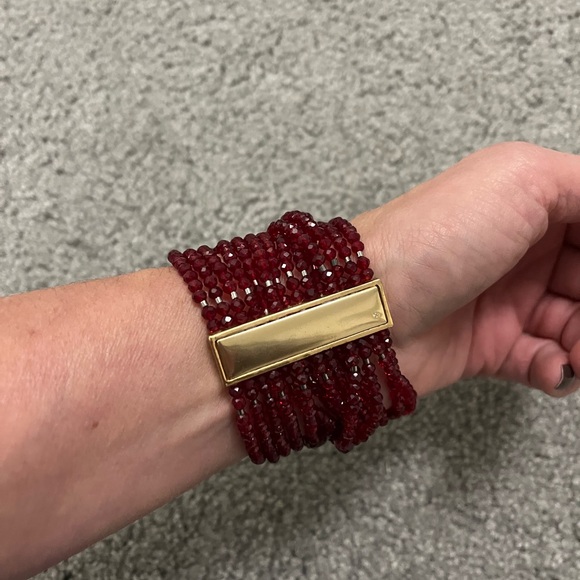 Red beaded multi strand stretch bracelet - Picture 3 of 5